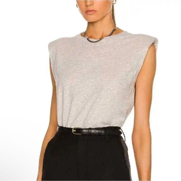 IRO Tops - IRO Paris Tarika Sleeveless Crewneck Top Padded Shoulder Organic Cotton Grey L